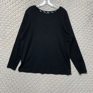 Lauren Ralph Lauren T-Shirt Top Women 1X Black Long Sleeve  Crew Neck